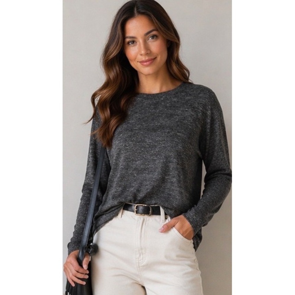 COS Charcoal Grey Wool Linen Blend Long Sleeve Knit Top Minimalist Mens Size M